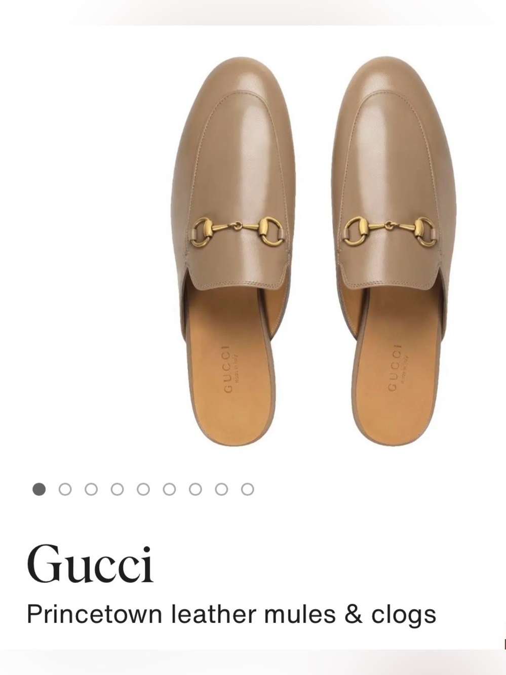 Gucci Princeton Leather Mules Taupe Beige Tan Horsebit Slides Shoes - 39
